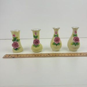 Vtg 40s/50s Maruyama Miniature Small Vases Pink Rose Floral Japan Damaged READ